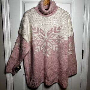 J.Crew Alpaca Wool Blend Nordic Snowflake Turtleneck Sweater Pink XL NWT